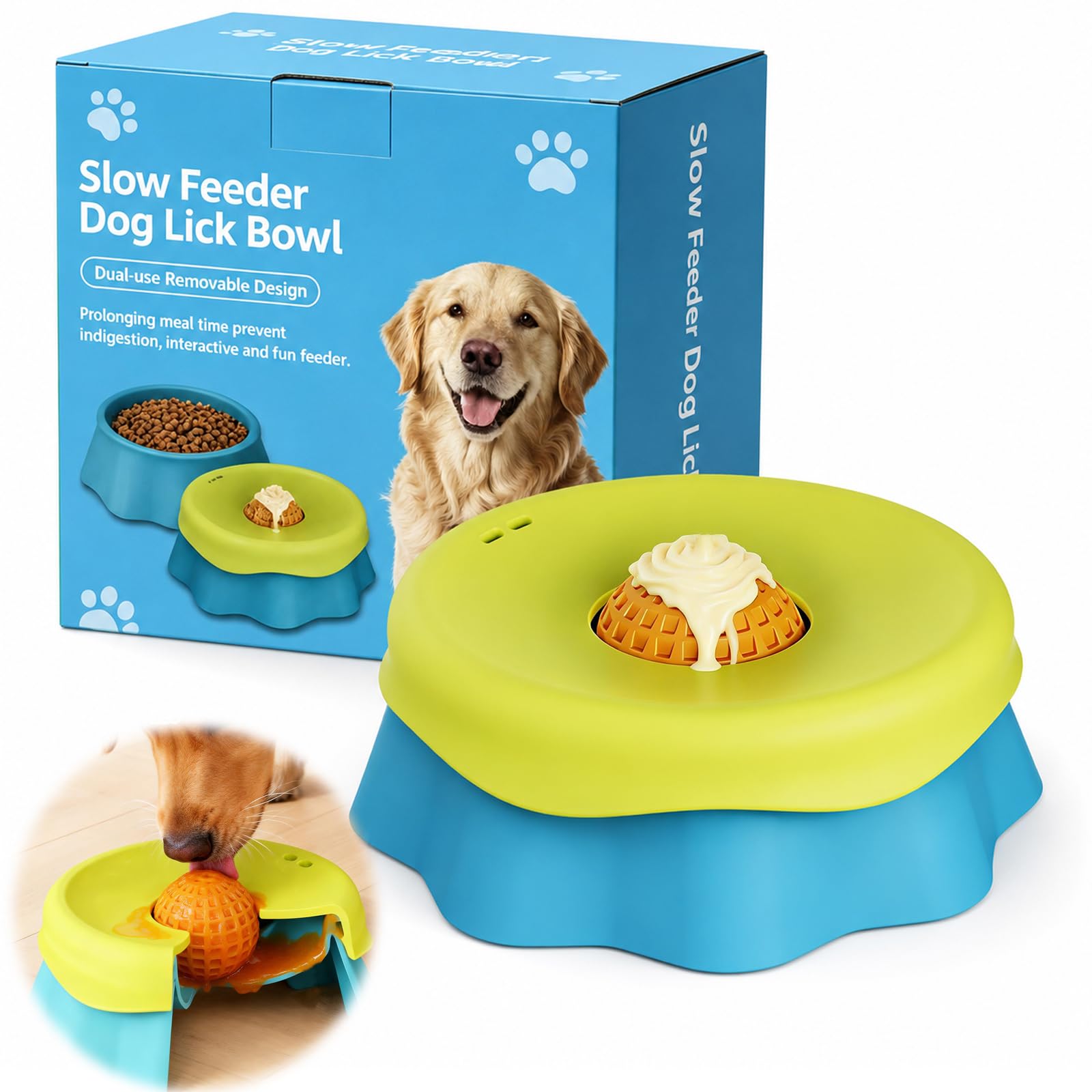 Schleckball Hund mit Drehkugel, weicher Silikon Lecknapf für Hunde, Lick Bowl für Hunde, Rutschfester Antischlingnapf für flüssige Leckerlis, Joghurt, Nassfutter und Snacks