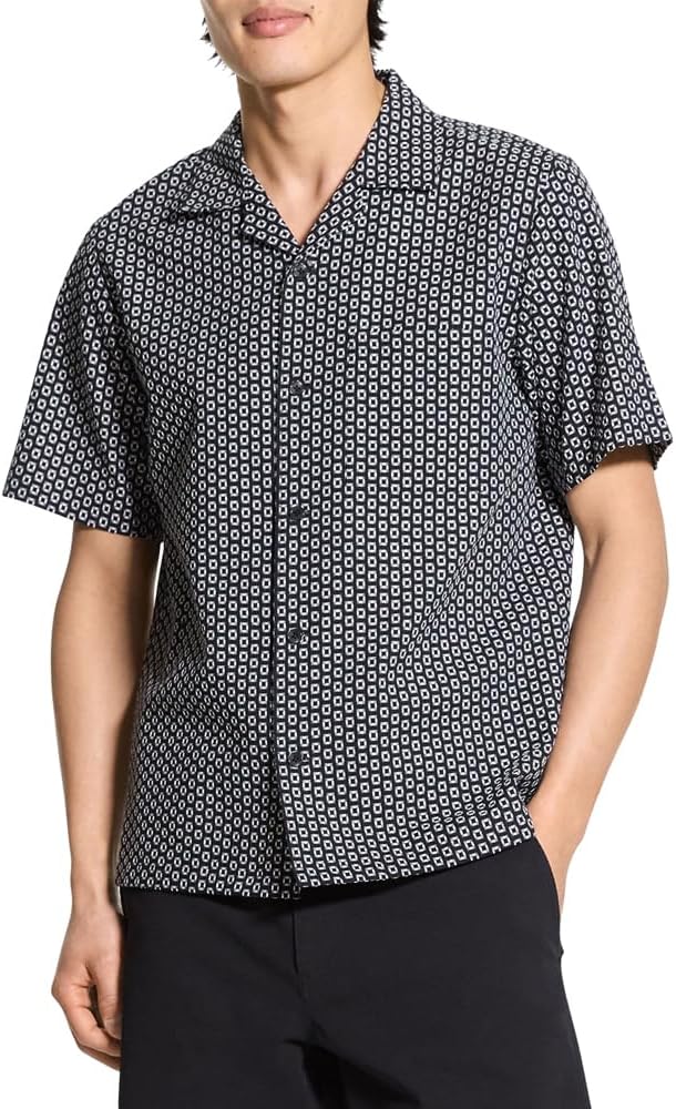 Theory Men's Noll Short Sleeve Camp Collar in Geo Cotton