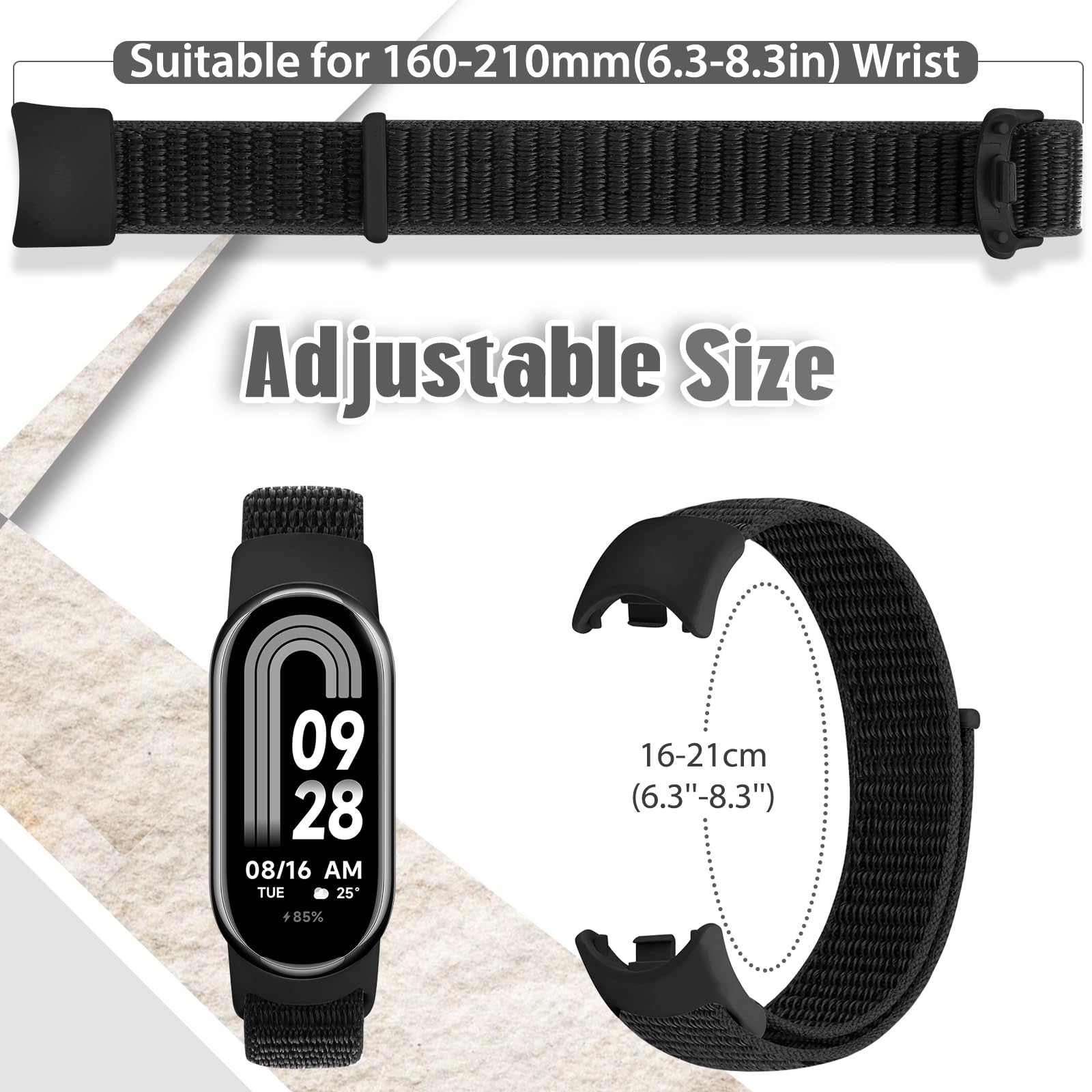Runostrich Nylon Straps Compatible with Xiaomi Smart Band 10/9/8 Soft Nylon Loop Strap Breathable Adjustable Replacement Band for Women Men - Image 3