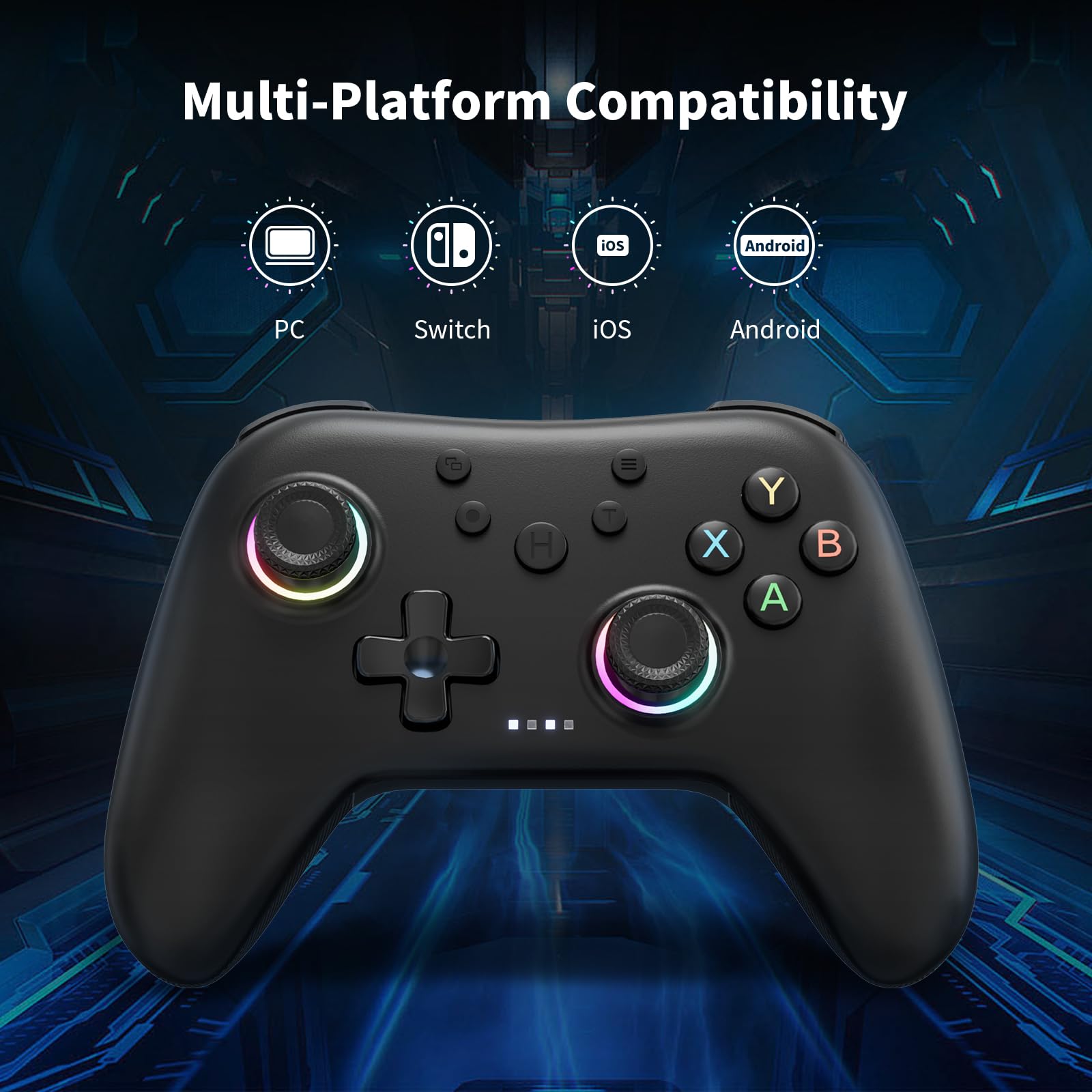 AceGamer Aurora 2.4G Bluetooth Wireless Controller, mit Hall-Effekt Joystick, Linear Resonant Actuator, Programmierbare Rücktaste, PC Controller für Windows PC/Switch/Stem/iOS/Android-Schwarz