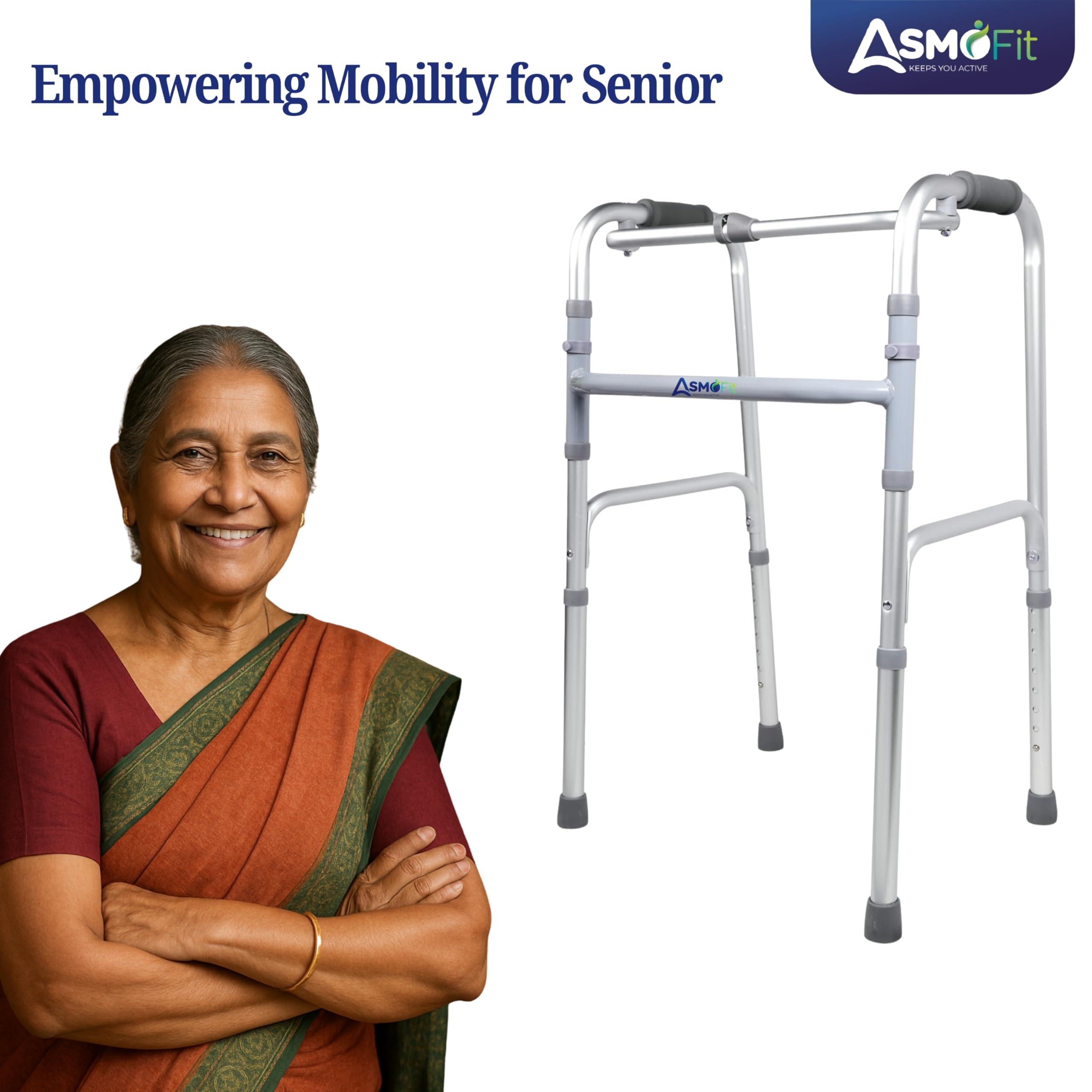 Asmofit Foldable Walker – Lightweight, Adjustable Height, Sturdy Frame for Elderly Support, Easy Mobility Aid for Seniors, Anodised Finish - Image 7 thumbnail