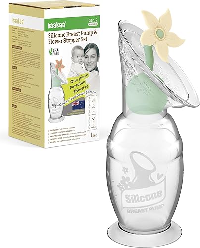 Miniatura 11 de haakaa Extractor de leche manual con juego de tapones de flores, bomba de mano de silicona Gen.2 con base de succión, libre de BPA
