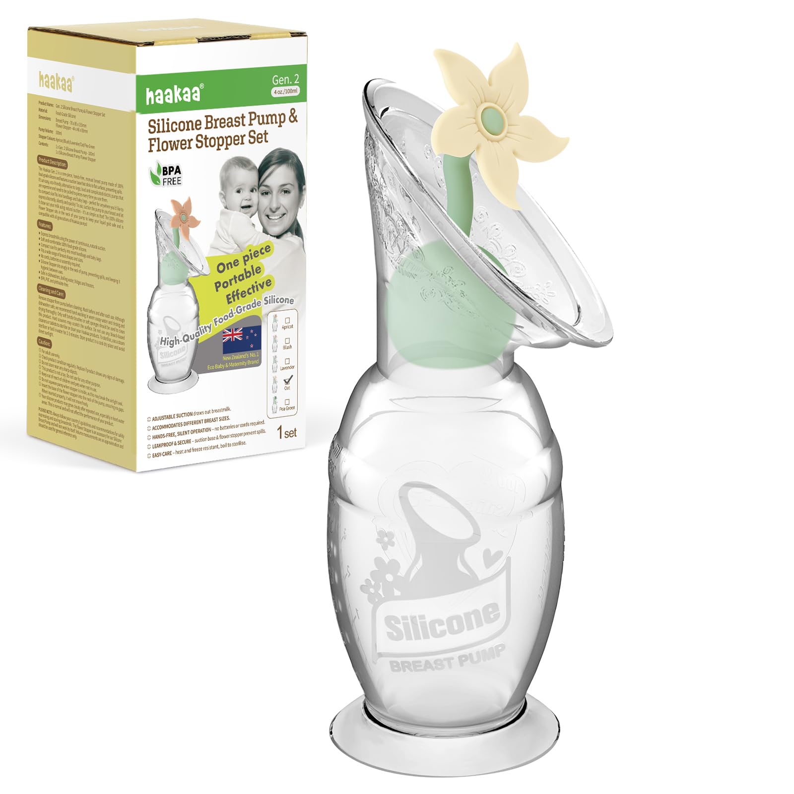 haakaa Manual Breast Pump with Flower Stopper Set