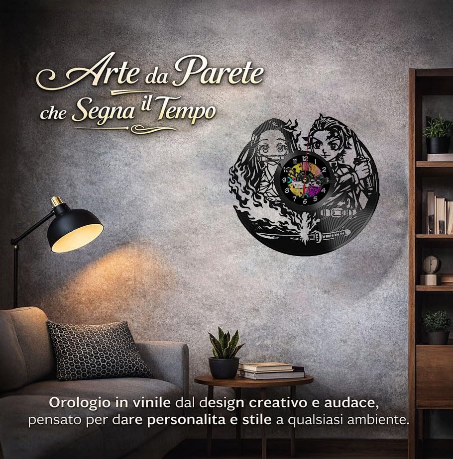 Horloge murale vinyle Demon Slayer Kimetsu no Yaiba pour déco bureau