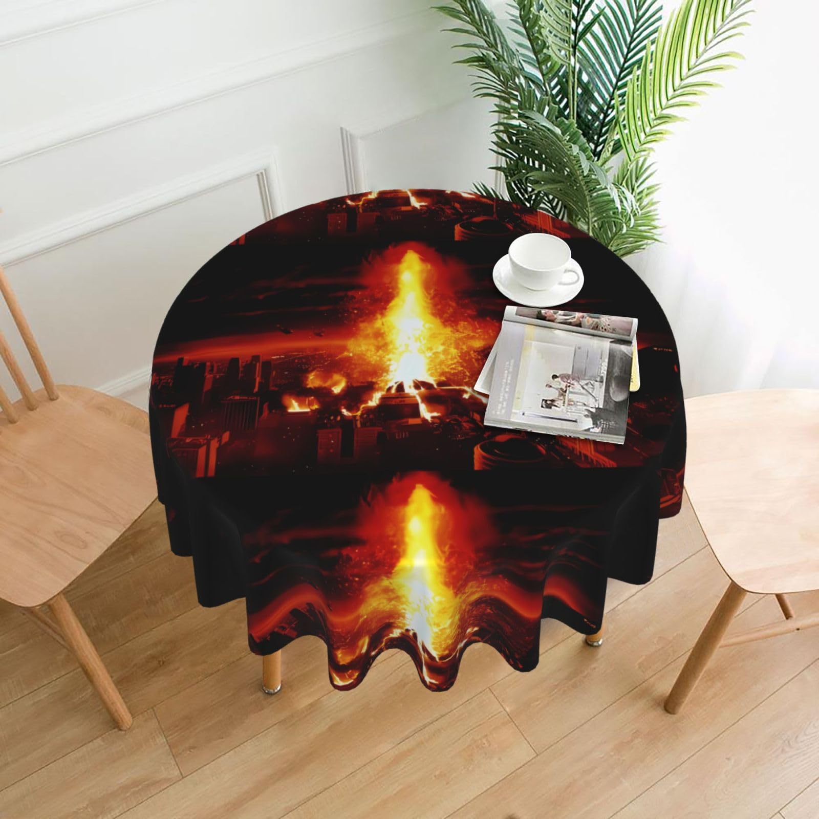 YYHHAOFA Volcano Prints Round Decorative Tablecloth 60in - High-Grade Polyester Throw for Dining Tables, Parties, & Outdoor Events