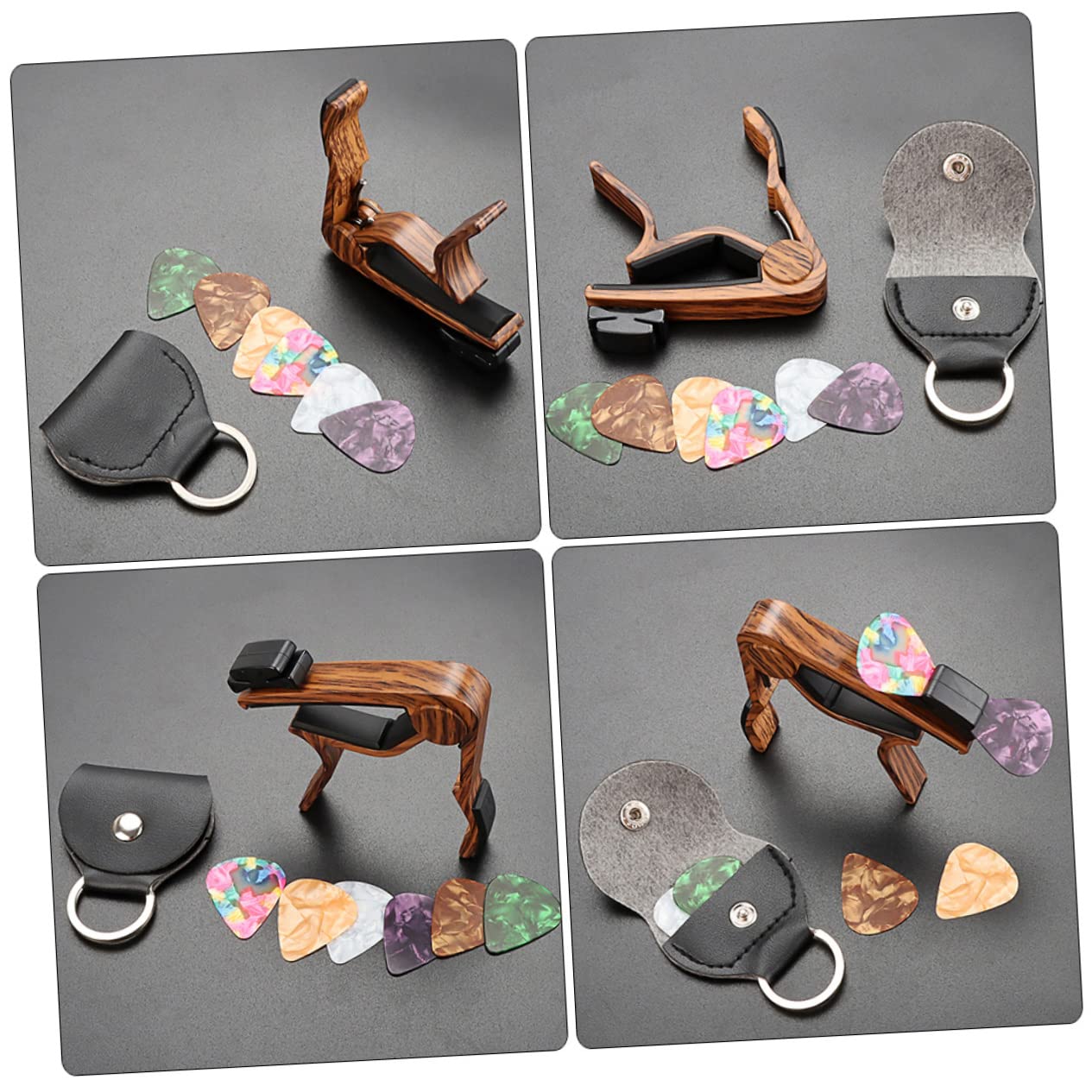 ERINGOGO Set of Guitar Capo Picks 8pc Deep Wood Grain Stable Pressure for Professionals Beginners