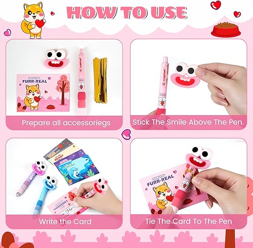 Miniatura 3 de Tarjetas del día de San Valentín para niños con 24 bolígrafos, regalos del día de San Valentín para la escuela de niños, bolígrafo de sonrisa con