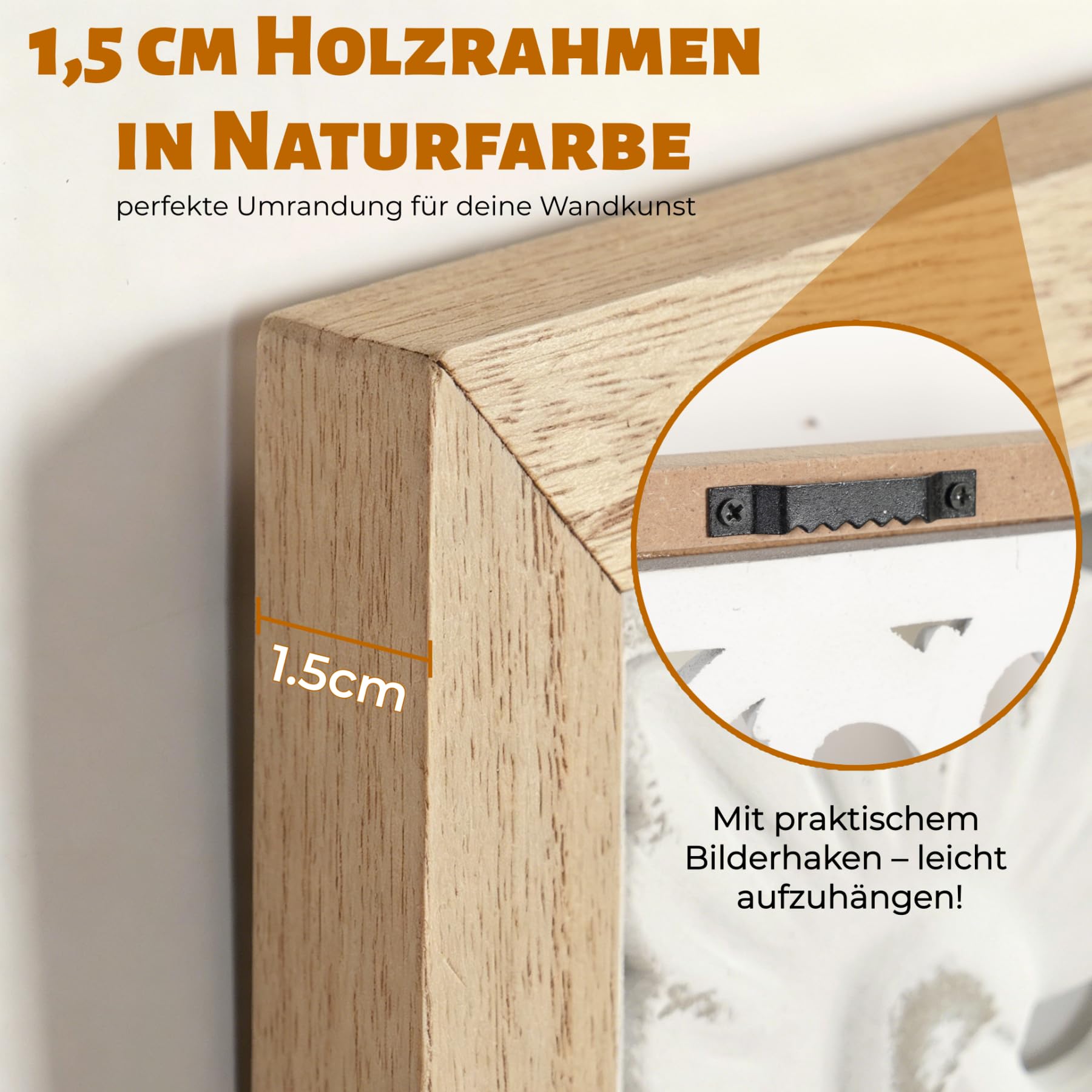 JUJOYBD Wandbild 57x57cm, Holz Ornament Shabby Weiß, Boho