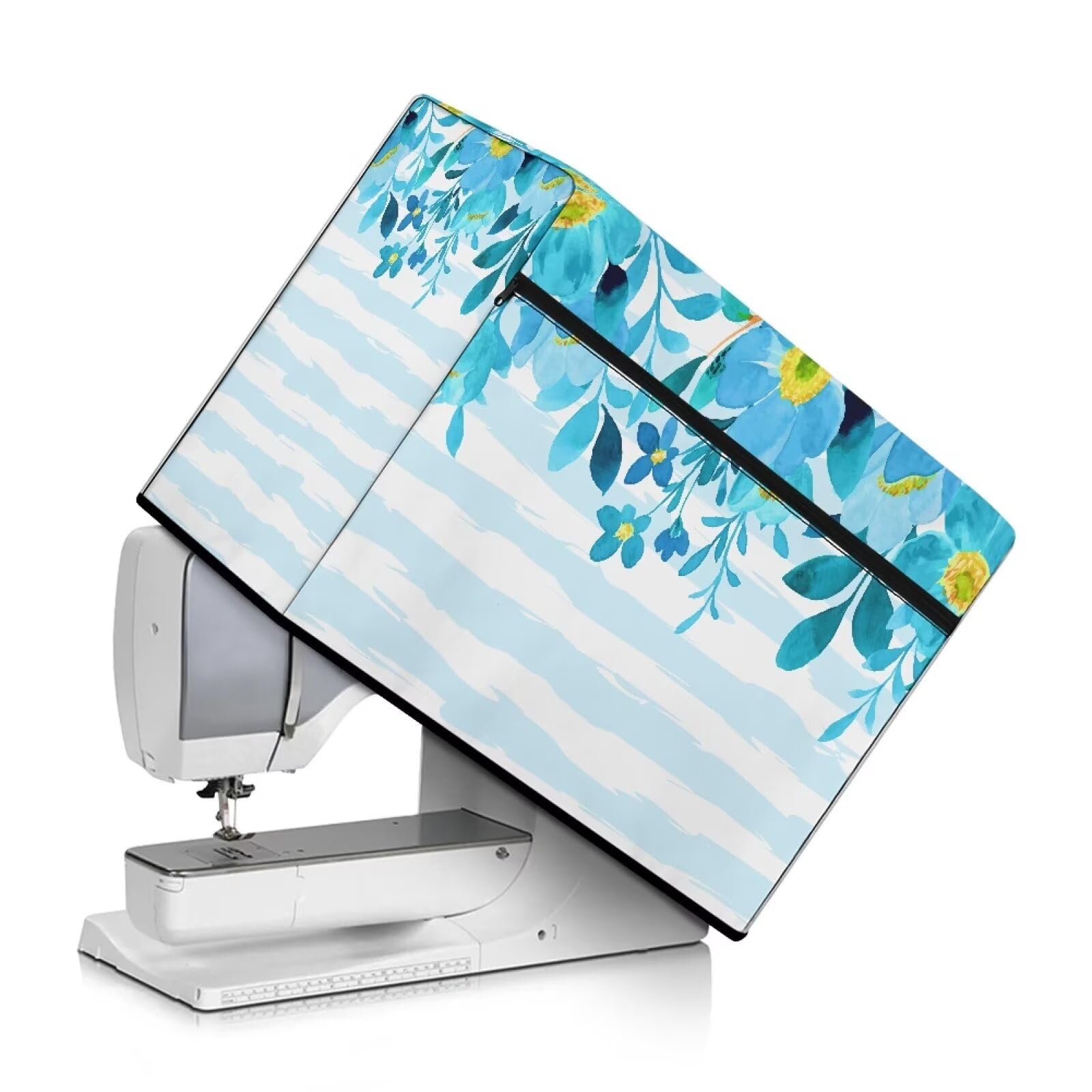 Kathyboom Women's Blue Flowers Sewing Machine Cover With Pockets For Sewing Accessories, Dust Resistant Dust Cover Compatible With Most Standard Sewing Machines