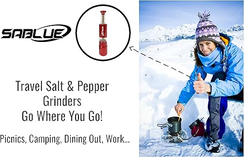 Miniatura 4 de SABLUE Juego de molinillo de metal con botón de sal marina y pimienta negra o individual, accesorios de viaje para moler, especias y sal