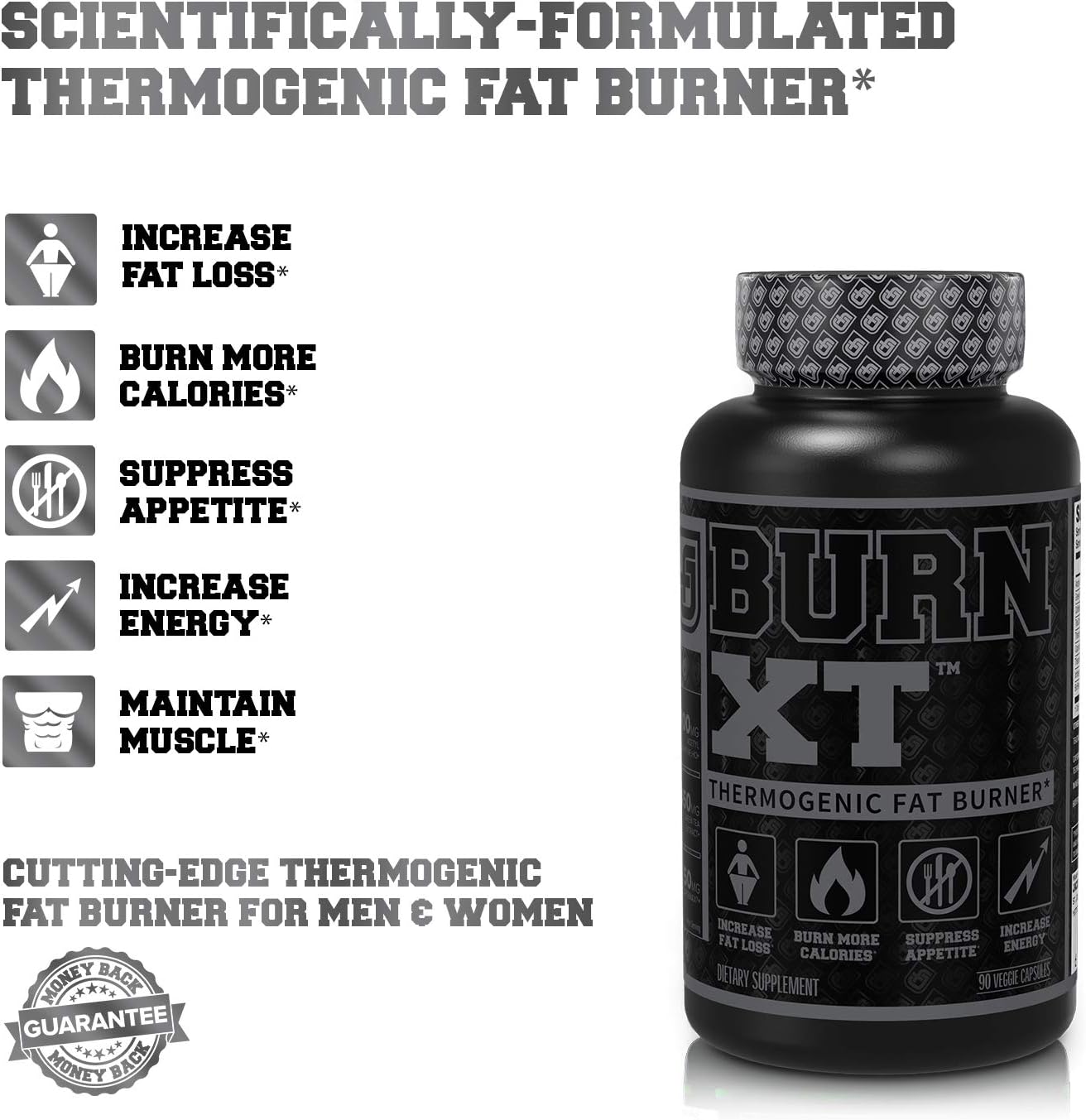 Burn XT Black Thermogenic Fat Burner - Weight Loss Supplement, Appetite Suppressant, Nootropic Energy Booster W/TeaCrine - Premium Acetyl L-Carnitine, Green Tea Extract, Capsimax - 90 Veg Diet Pills : Health & Household