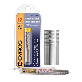 GYROS 12 PCS #40 Micro Drill Bit Set Small Drill Bits for Jewelry, Plastic, Resin, Soft Metal Carbon Steel Wire Gauge Mini Twist Drill Bit Set for Pin Vise Hand Drill & Rotary Tool