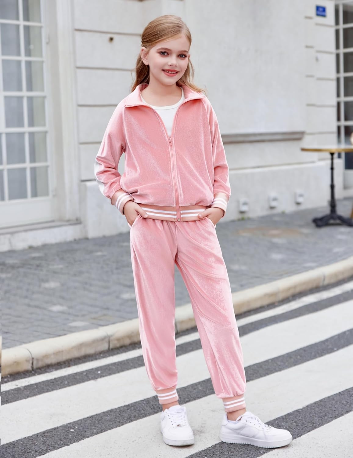 Zaclotre Girls 2 Piece Outfits Velour Tracksuit Zip Up Sweatshirt and Jogger Sweatpants Fall Winter Sweatsuits Set - Image 2