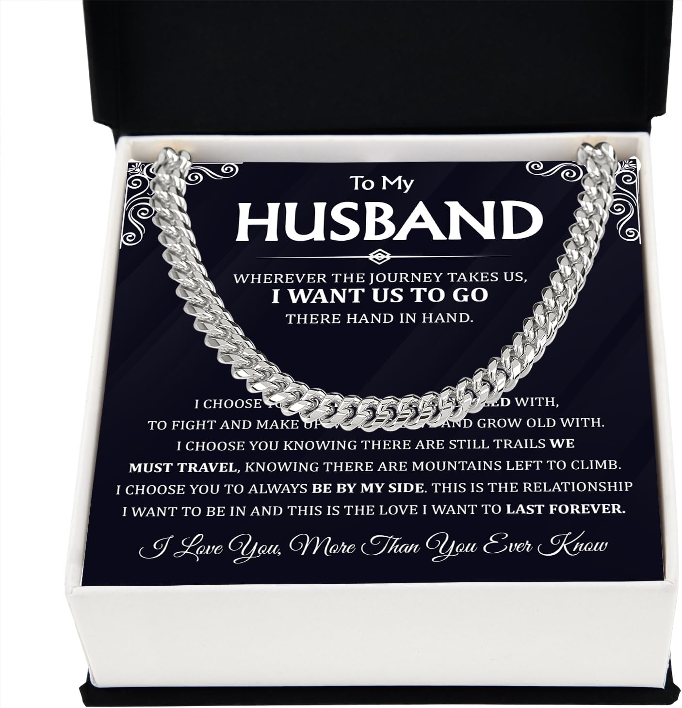 Husband Necklace Gifts From Wife, Anniversary Necklace For Husband, Christmas Birthday Valentines Day Necklace Gifts For Him, Cuban Chain Necklace For Men Romantic Gift - Image 2