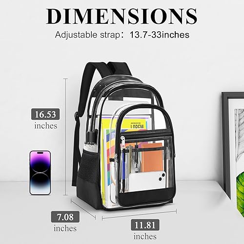 Miniatura 2 de Mochila transparente resistente, mochila transparente de PVC transparente de alta resistencia, Negro, Mediana