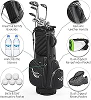 Vista 5 de Golf Stand Bag with 14 Way Full Length Dividers, PU Leather Golf Bag for Men, Waterproof Golf Bags with Stand, 6 Pockets & Cooler Pouch, Adjustable