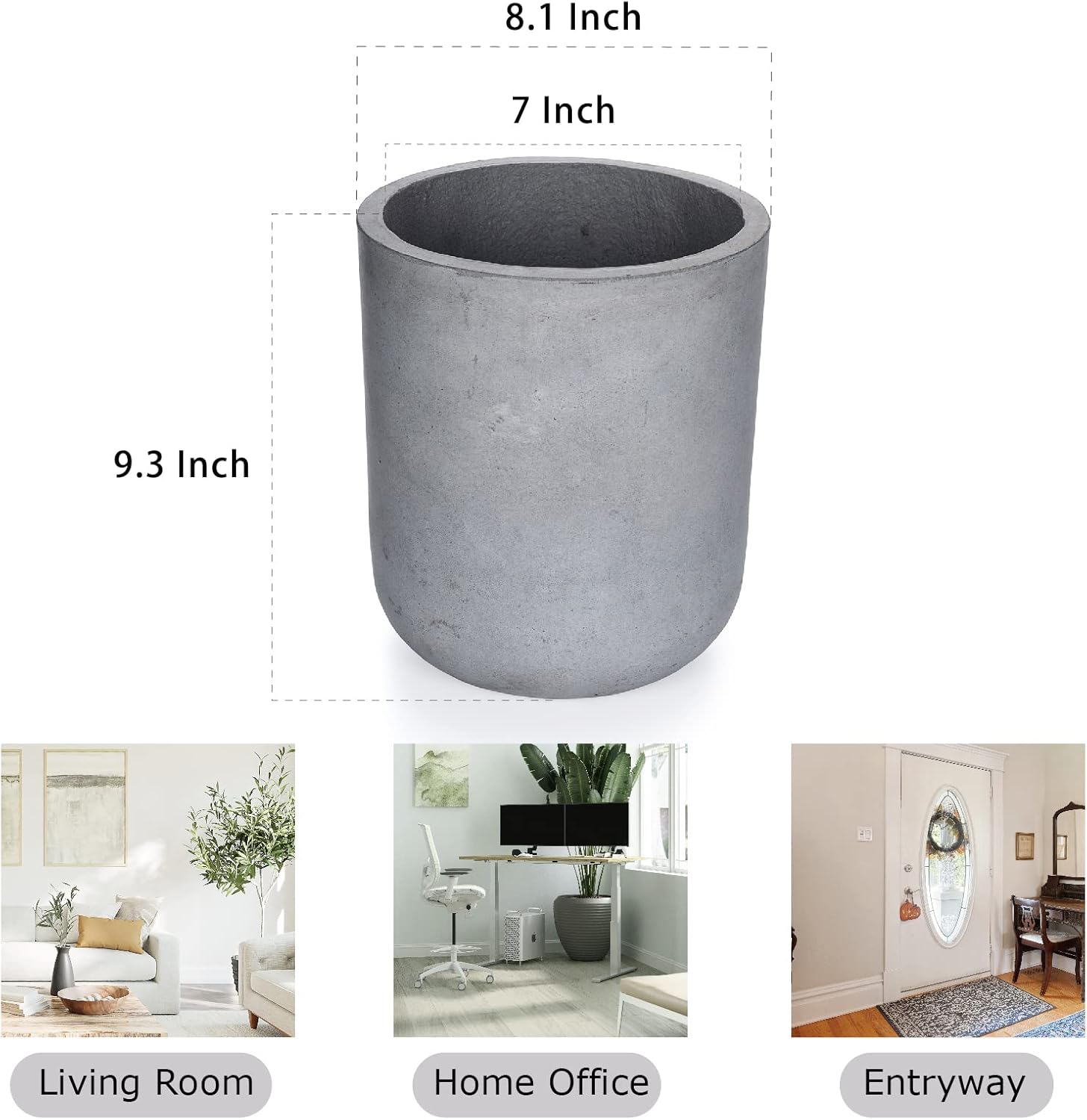 Round Concrete Planter, 8 Inch Plant Pot with Drainage Hole, Large Cement Planter Containers for Indoor Plants & Outdoor, 9.3" H, Slate Gray