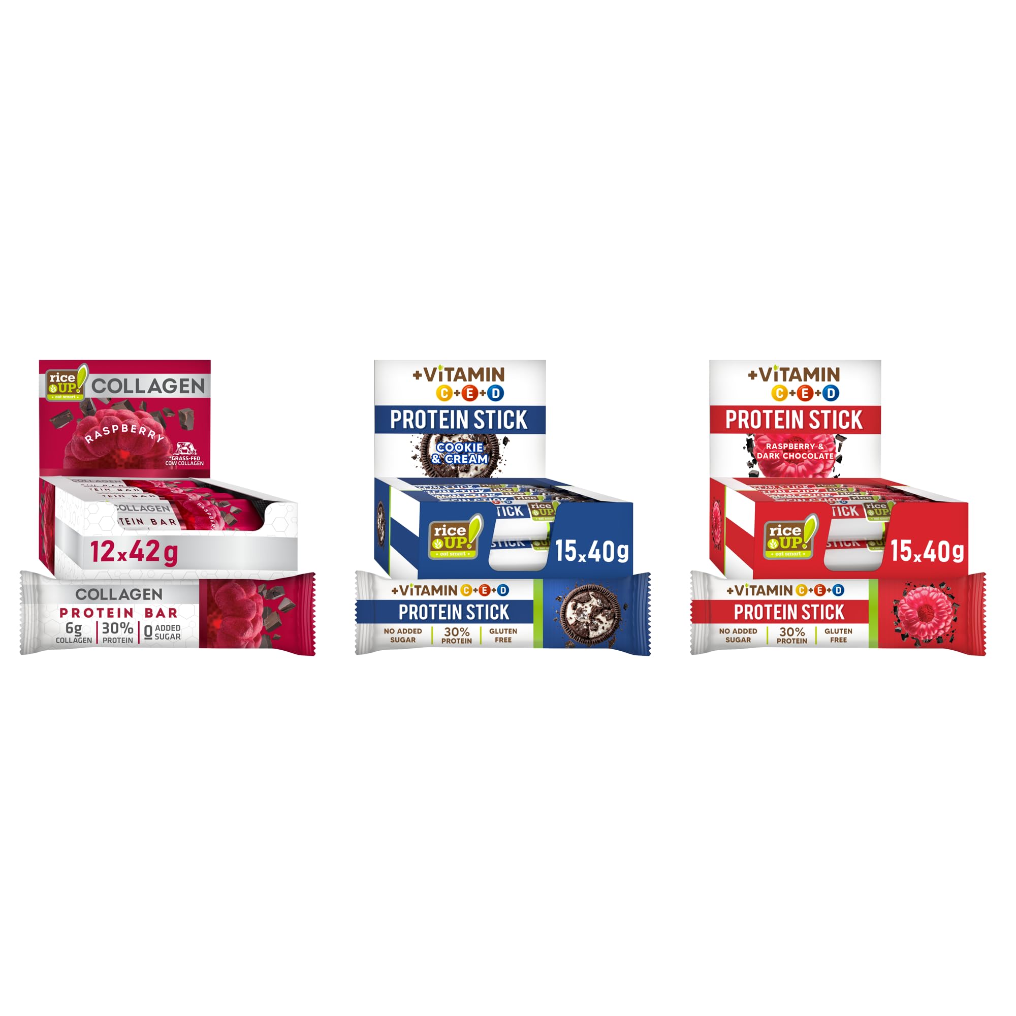 RiceUP! Pack Proteico | Raspberry, Frambuesa Colageno, Cookies | 42 barritas