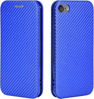 Funda con tapa para iPhone iPod Touch 5 6 7 de fibra de carbono de lujo PU y TPU híbrido de protección completa a prueba de golpes Flip Case Cover para iPod Touch 5 6 7 (color azul)