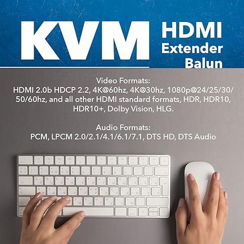 Miniatura 7 de OREI KVM 4K HDMI over Ethernet Extender Balun Over CAT67 Cable 4K 60Hz hasta 230 pies - 2 puertos USB 1.1, compatible con teclado y mouse USB HDMI