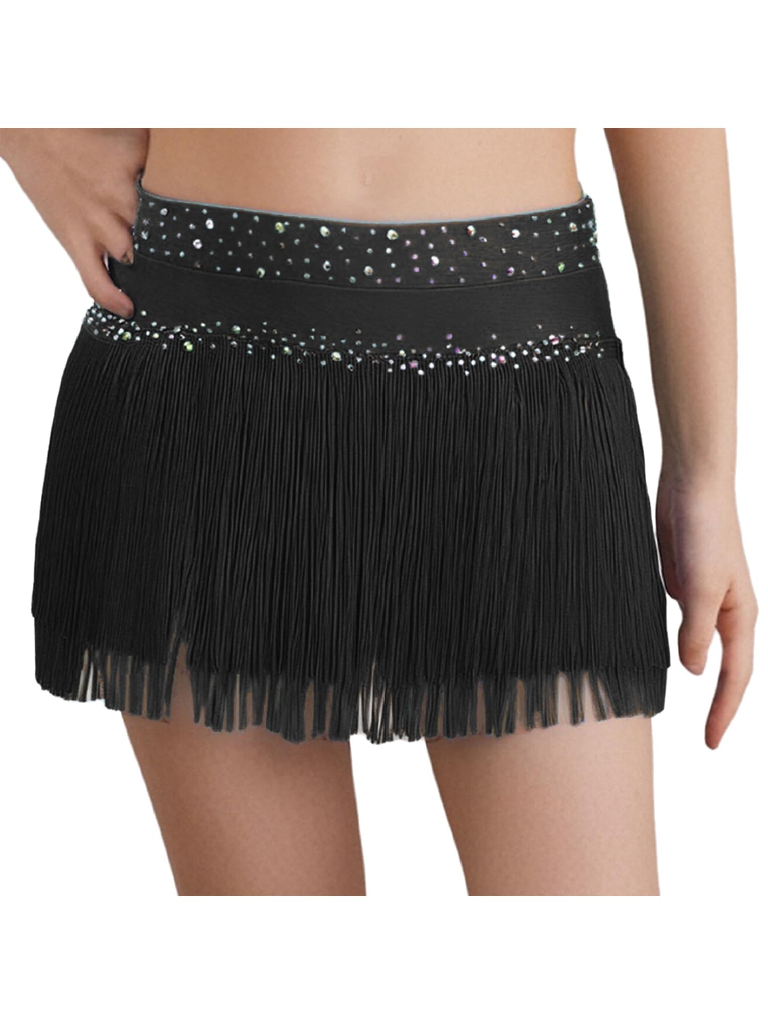 Oyolan Falda De Vientre con Flecos para Niñas Falda Cintura Elástica Mini Capas con Borlas Latinas para Salón De Baile — view 11