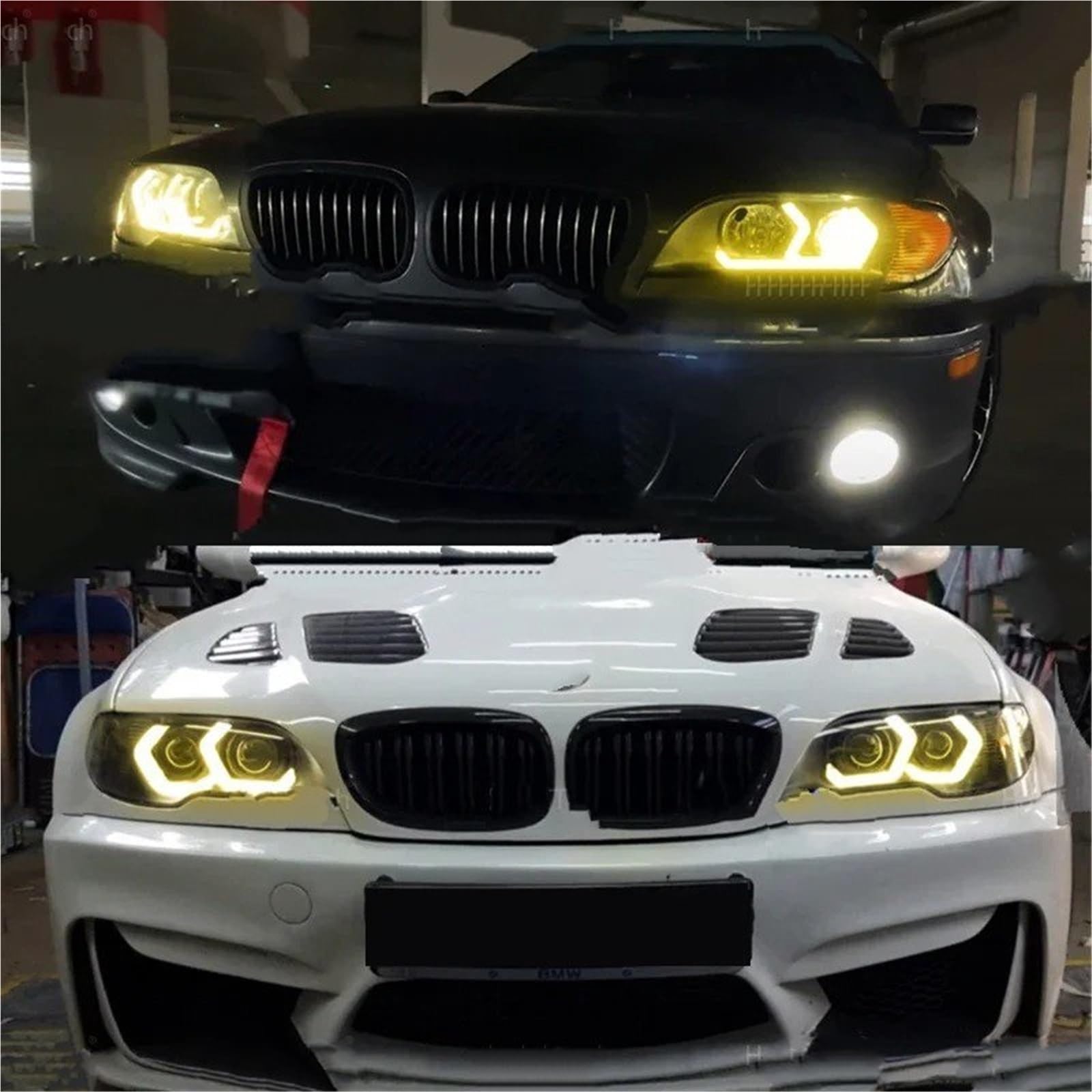 Fari Angel Eyes per auto Per BMW E46 325ci 330ci Per Convertible Coupé 2004-2006 Anello Giallo Limone Angel Eyes LED Anelli Di Luce Bianca Kit DRL Occhio d'angelo autos(Yellow)