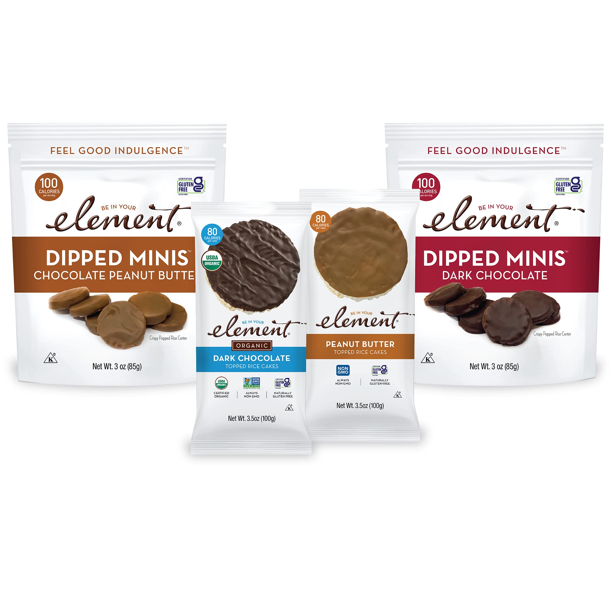 Element Snacks - Variety Pack Topped and Dipped Chocolate Rice Cakes 3.5 oz (Case of 12)