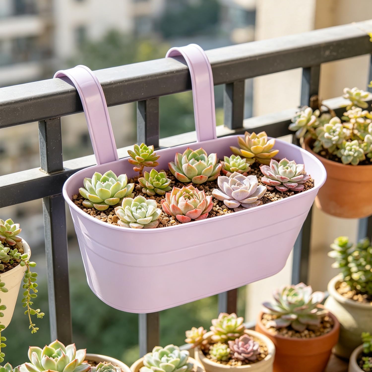 6 Pièces Pots De Fleurs Suspendus en Métal, 28Cm Jardinière De Balcon, Pot De Fleurs Suspendu avec Crochets Amovibles, Idéal pour Les Balcons, Les Balustrades, Les Jardins Et Les Murs