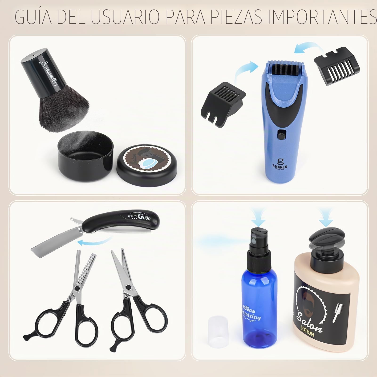 Sanlebi Barber Shop - Juguete de Simulación de Peluquería para Niños a Partir de 3 Años, Kit de Afeitado Con Secador de Pelo y Afeitadora Eléctrica