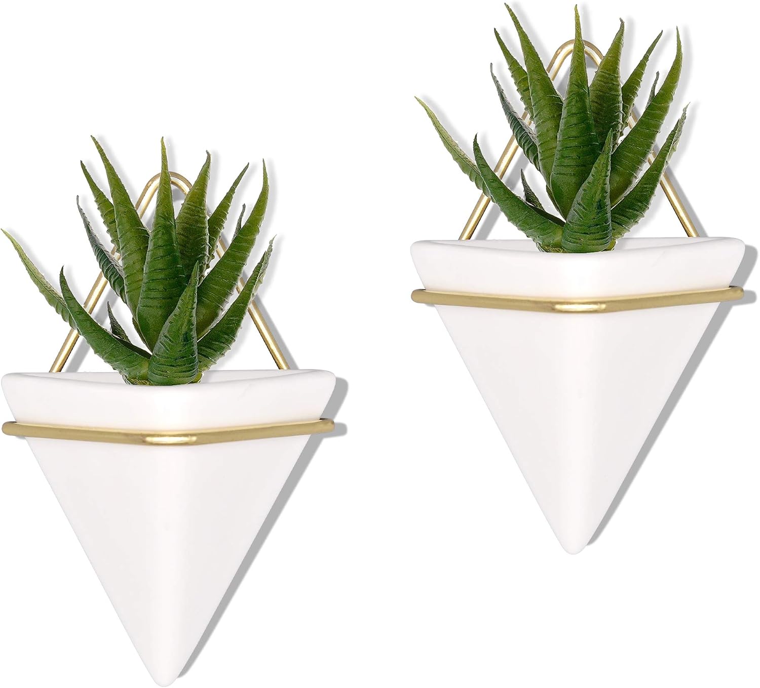 PUDDING CABIN 2 Pack Small Wall Succulent Planters Gold-White Wall Decor Geometric Triangle Hanging Planters 4Inch Succulents Pots for Cactus, Air Plants, for Mom