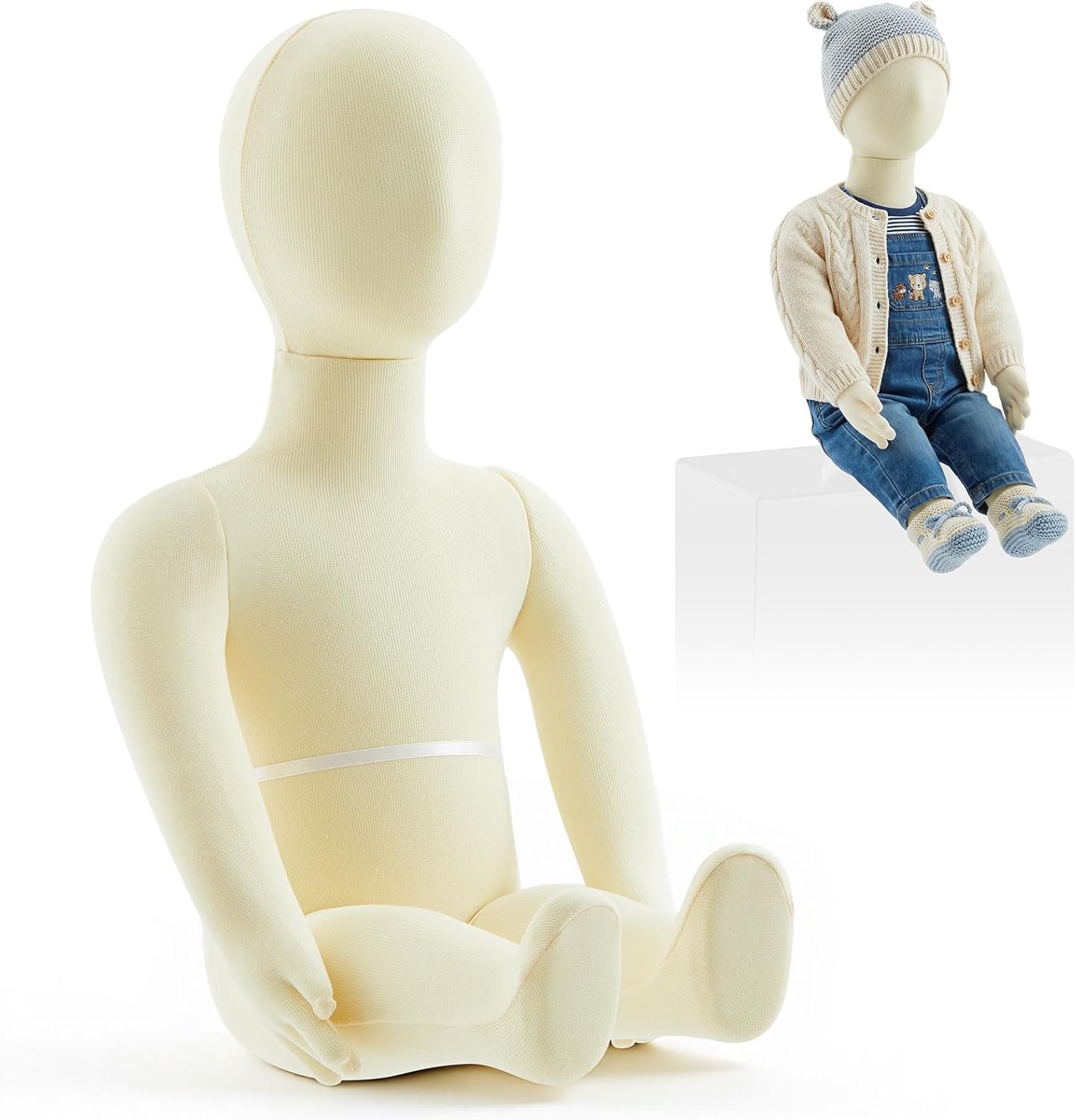 Sitting Baby Mannequin 1 Year Old, Soft Body Child Manikin Full Body with Bendable Legs Cotton Foam Child Sewing Mannequin Infant Display Dummy for Clothes Shop Window