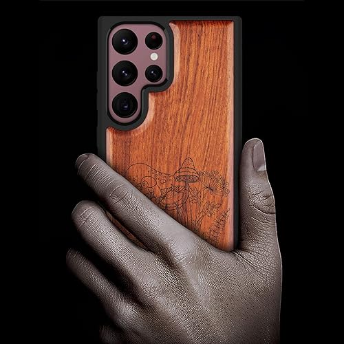 Miniatura 2 de Carveit Funda de madera para Galaxy S22 Ultra 2022 madera natural y TPU suave negro a prueba de golpes, funda de madera única y elegante compatible