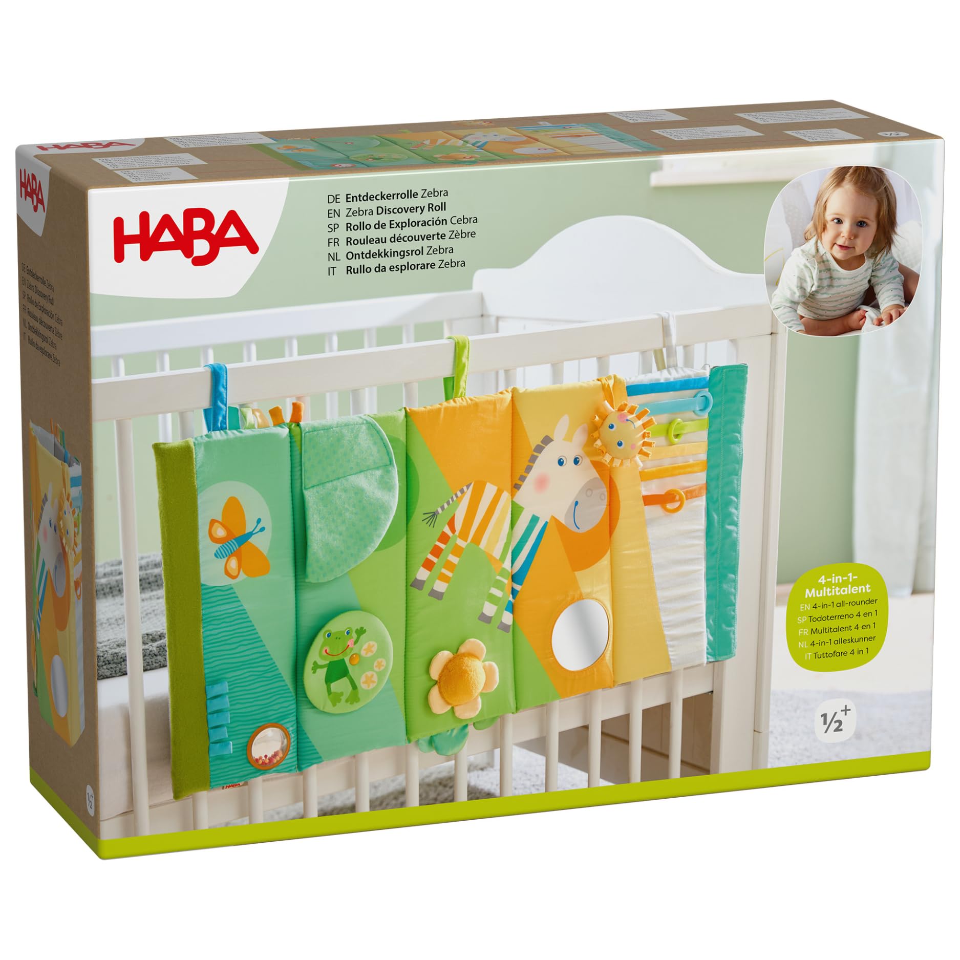 HABA Baby Entdeckerrolle Zebra – Erstes Baby-Spielzeug 4-in-1 Multitalent ab 6 Monaten mit spannenden Effekten & Activity-Trainer – 2012336001