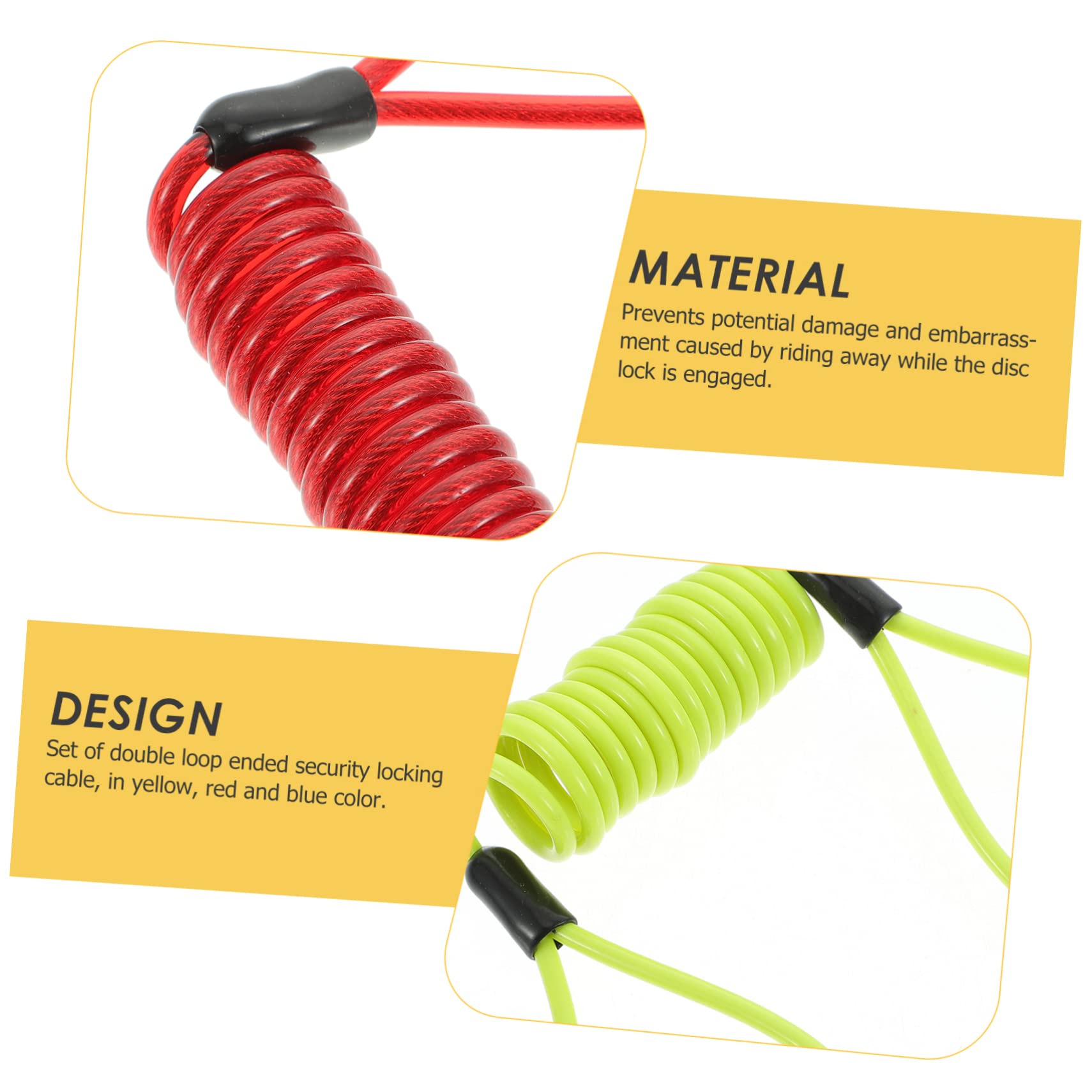 Balacoo 3Pcs Bike Reminder Cable Security Steel Disc Lock Cables Red for Bicycles Skateboards Sports Equipment Flexible Cut Resistant with Looped Ends