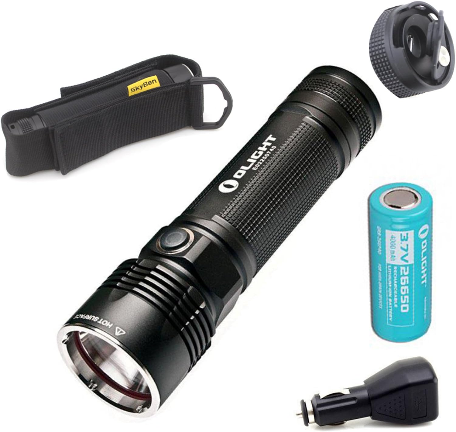 Olight R40 Seeker Variable-output rechargeable LED flashlight Cree Xm-L2 1100 Lumens Tactical LED Flashligh+1Olight 26650 4000 mAh Battery &1Car Charger&1Flashlight Holster With GIFT 1Mini USB Power 6-LED Night Light (Touch dimmer)