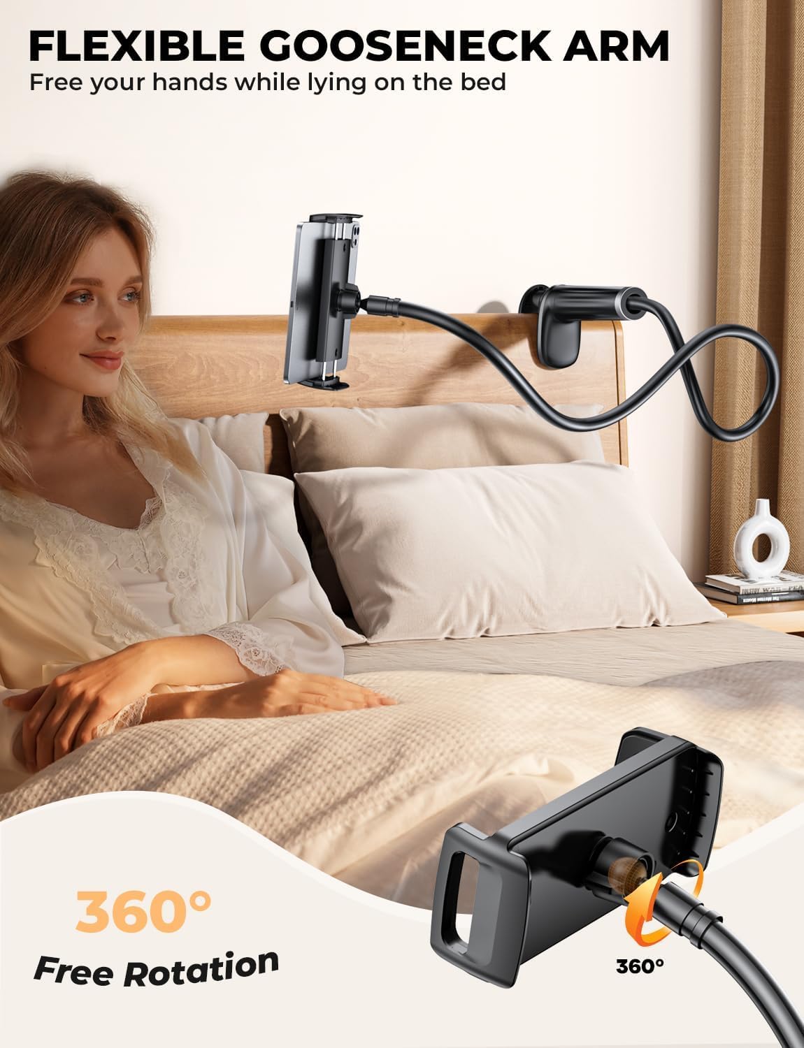 Tablet Móvil Multiángulo - Soporte con Brazo de Cuello de Cisne para Serie iPad/Nintendo Switch/Samsung Galaxy Tabs/Huawei Mediapad/Kindle Fire y Más, 98cm de Longitud en Total(Blanco)