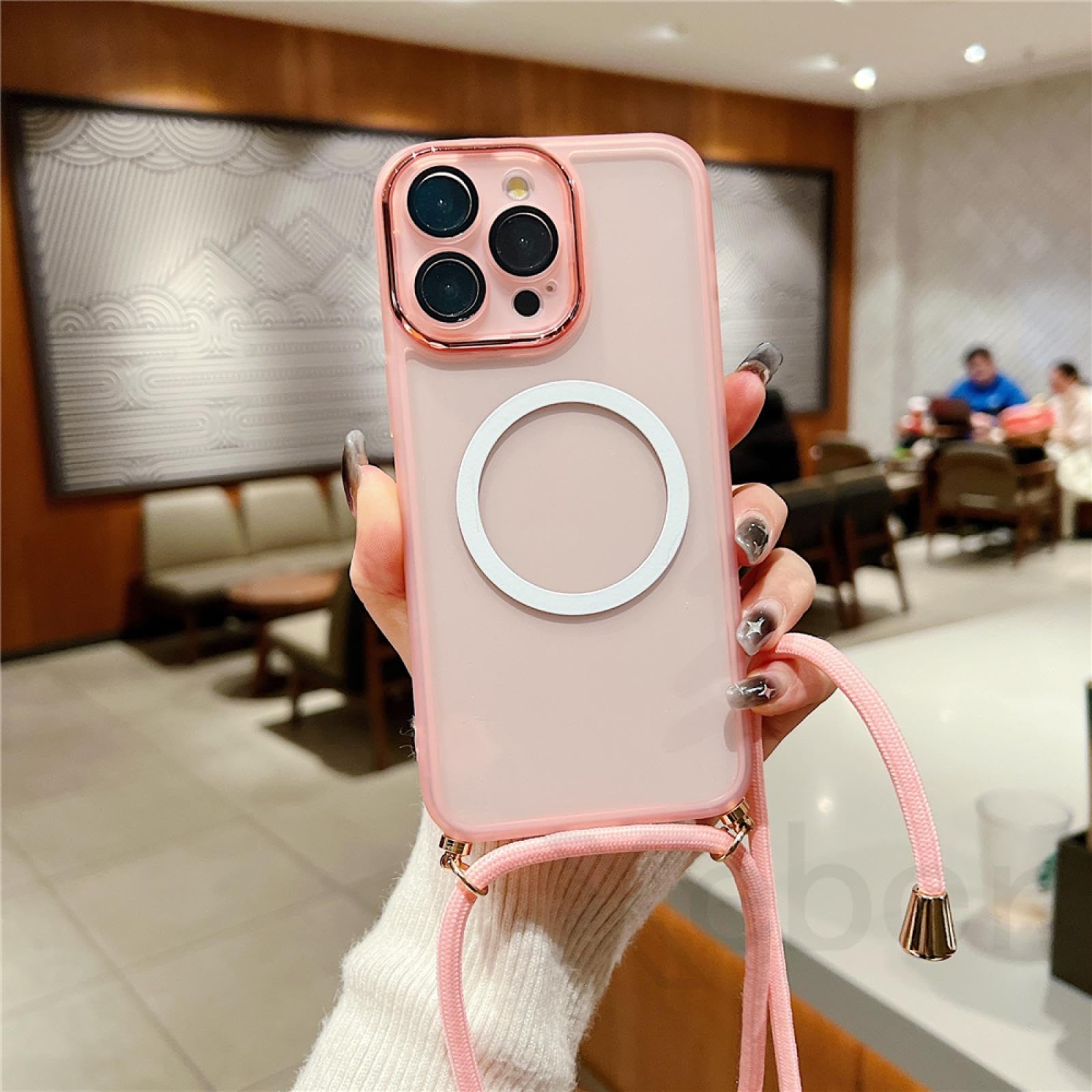 Lanière silicone rose iPhone 12 Pro Max aimant transparent - 8