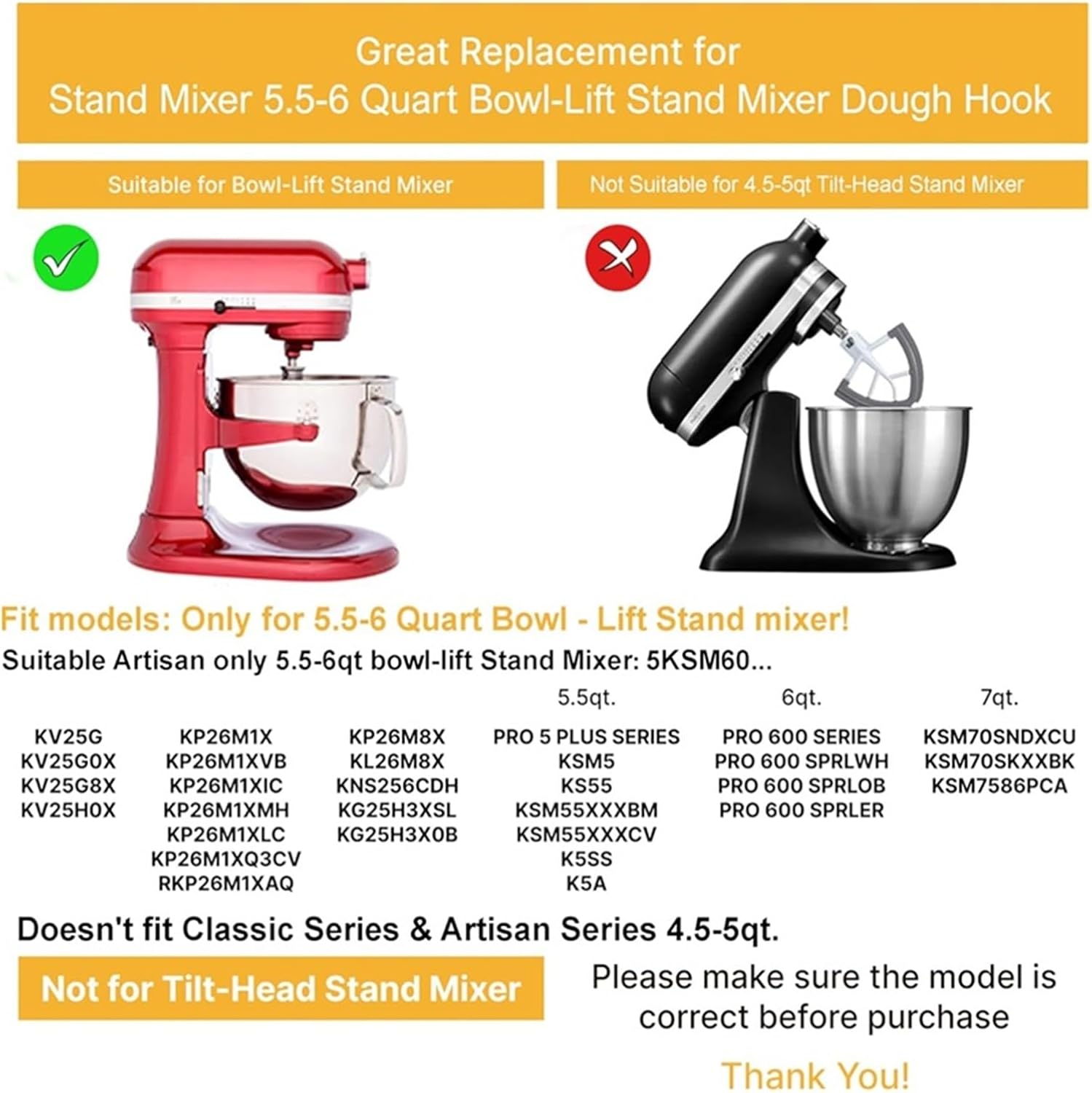 Mixer Dough Hook Compatible For KitchenAid Coated Dough Hook Attachment Stand Mixer Bowl, Spiral Coated Metal KV25 Series Food Processing Machine Parts Blender Accessories And Parts