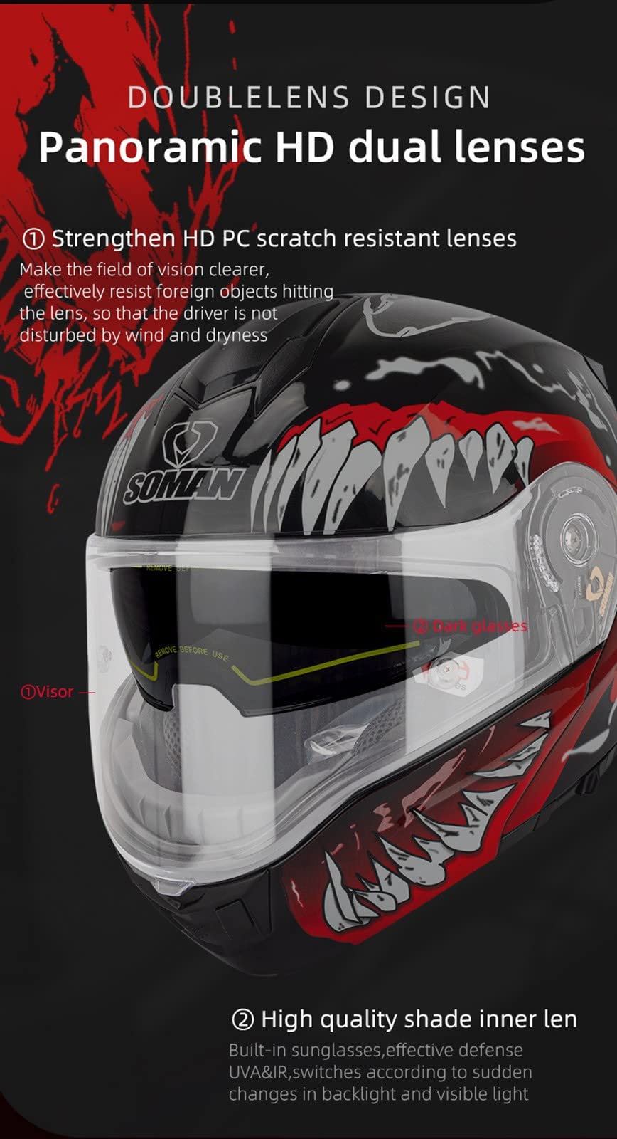Casco Moto Modulare per Donna e Uomo Casco da Moto Omologato ECE Caschi Modulari Apribili per Moto con Doppia Visiera, Casco Motorino Integrale, Nero Opaco/Nero Brillante Bright Black 2,4XL