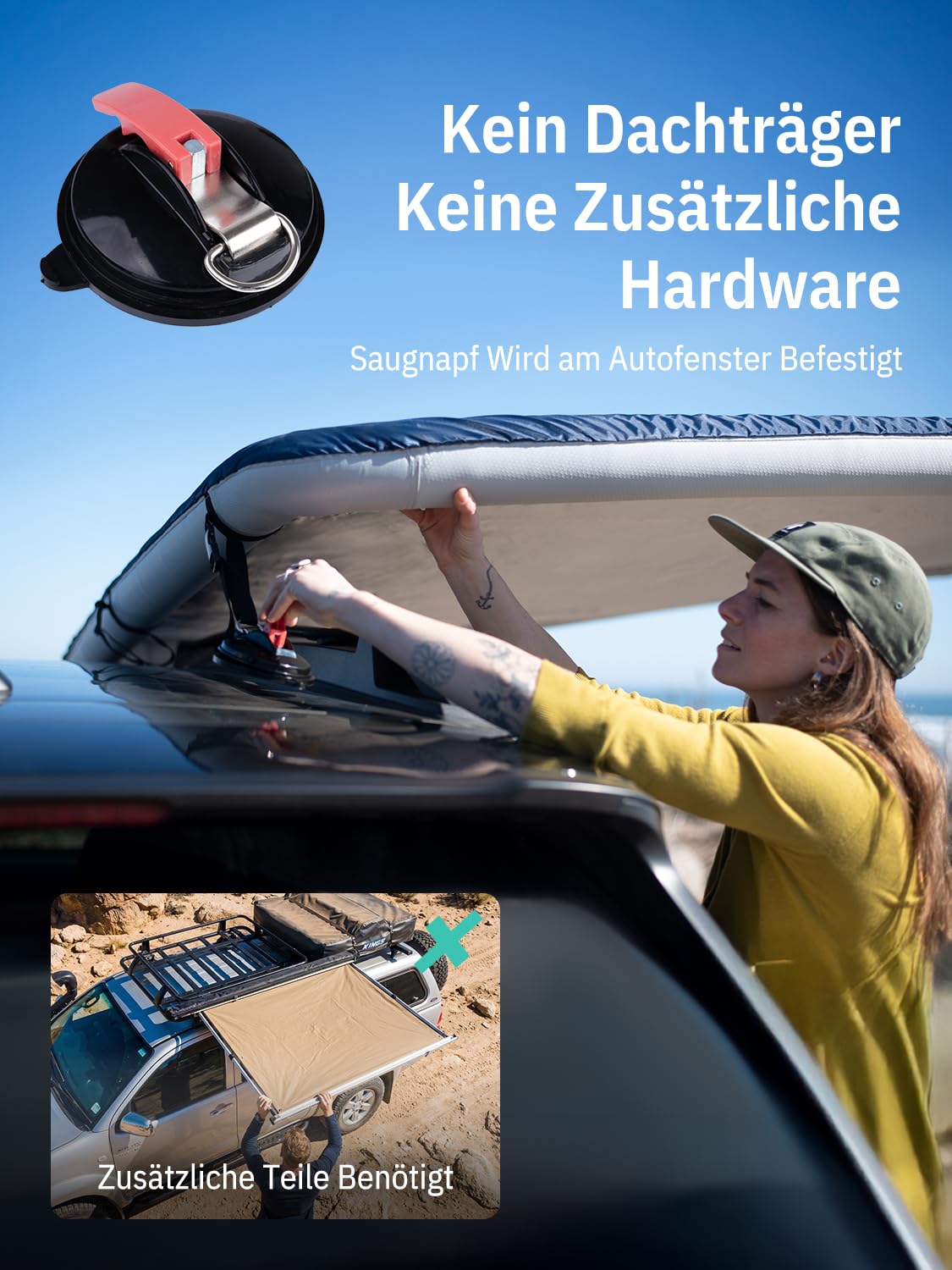 Niphean Auto Markise für SUV, Pickup & Van, 2-Min-Aufbau, Kein Dachträger Nötig, Aufblasbares Sonnensegel Wohnwagen 250 x 198 cm, Wasserdicht, UV50+, Windstabil Fahrzeug Markise