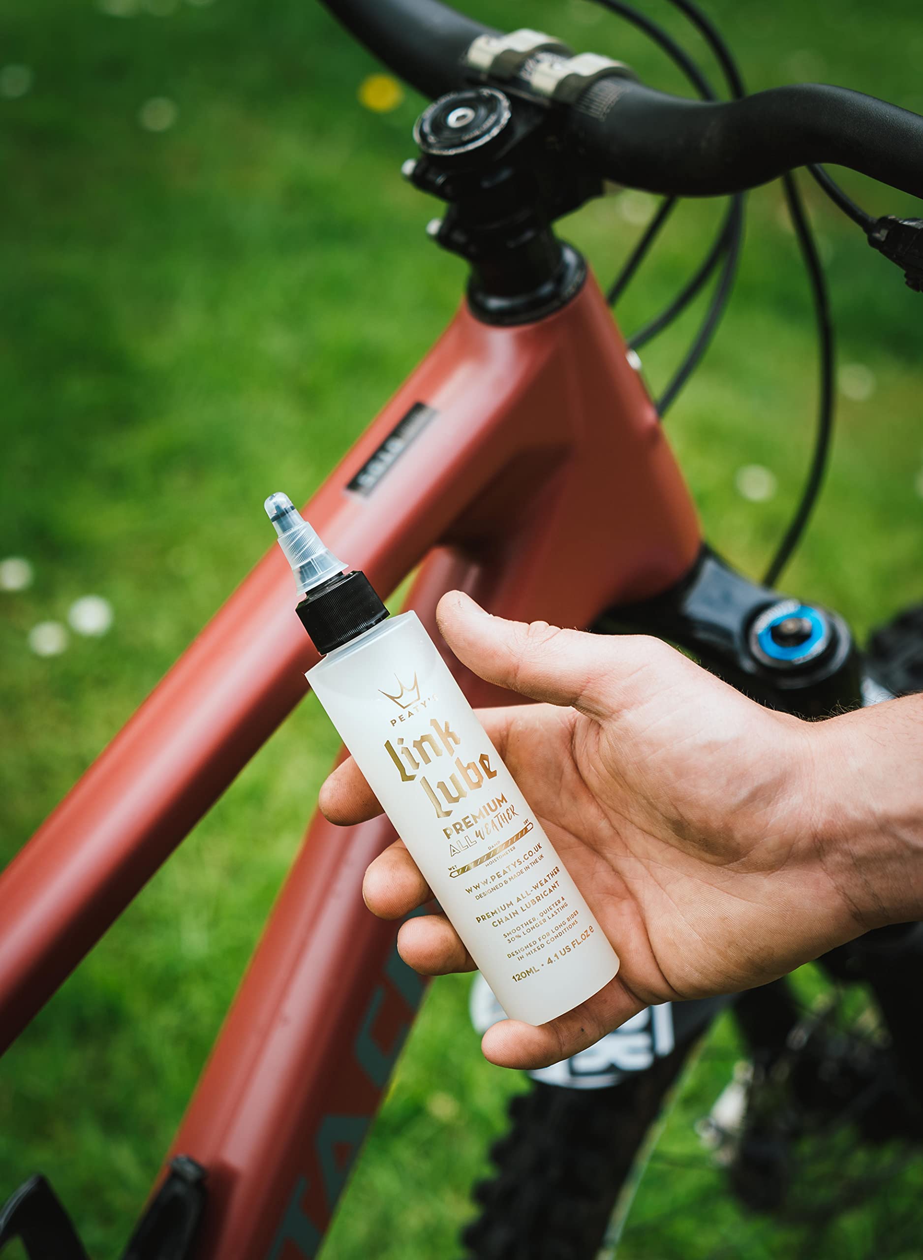 Peaty's Premium Link Lube Smar do łańcucha rowerowego na każdą pogodę - ultra gładki łańcuch, kaseta i koła zębate - 120 ml, biały