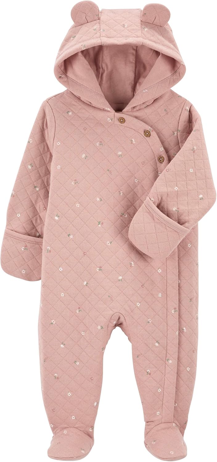 Carter's Baby Girls' and Baby Boys' Newborn-9M Hooded Quilted Pram Sleep & Play - Image 2