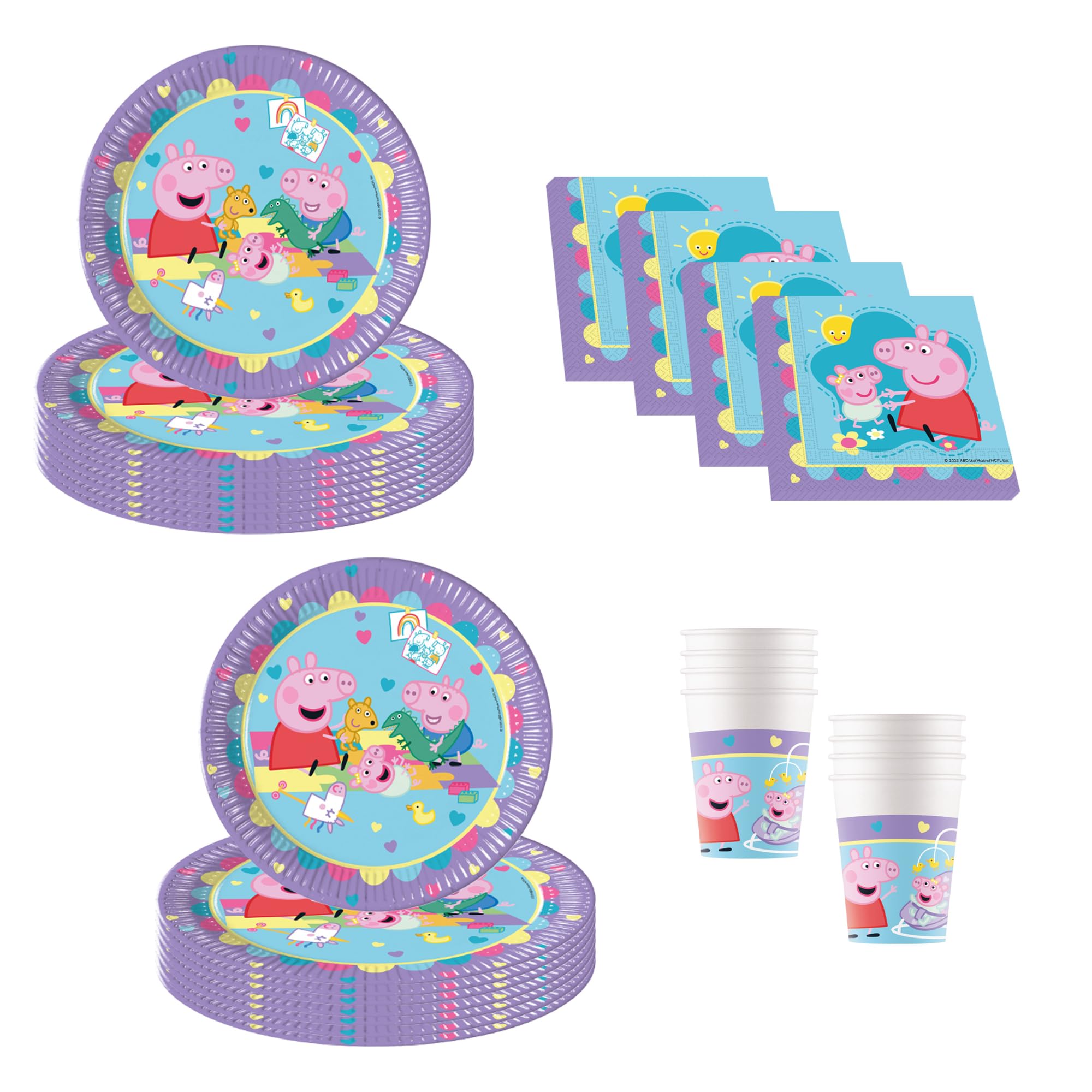 Procos - Peppa Pig Birthday Decorations 52 Pieces Paper Plates Cups and Napkins for Kids Birthday Party Tableware