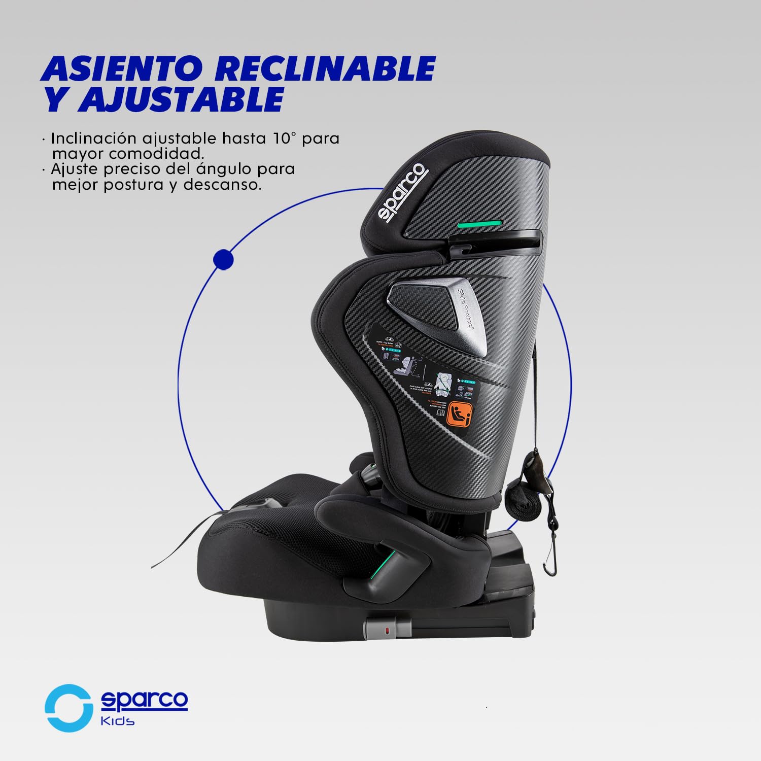 Sparco Silla de Coche i-Size SK8000IBK para Niños 76-150 cm Homologación ECE R129/04 con ISOFIX y Top Tether Reposacabezas Ajustable Respaldo Plegable y Arnés de 5 Puntos Color Negro