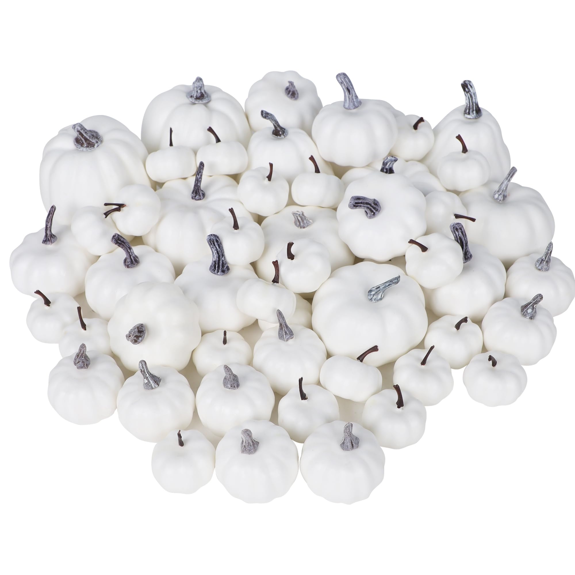 winemana 46 Pcs Assorted Size Artificial Pumpkins Fall Decorations, White Foam Pumpkin Autumn Decor, Decorative Faux Pumpkin for Halloween Thanksgiving Table Centerpiece Mantle Bowl Wedding Party