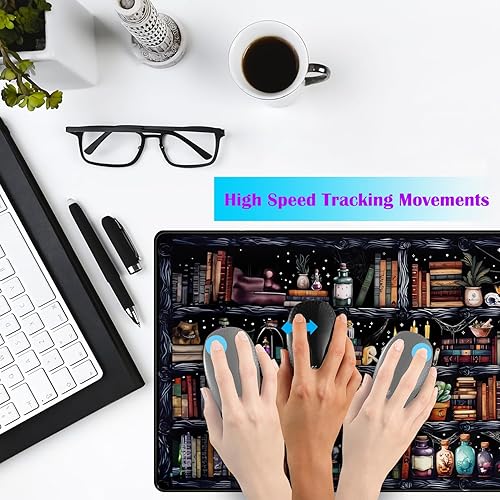 Miniatura 3 de Alfombrilla de escritorio con diseño de libro de biblioteca del bosque, alfombrilla de mouse grande XXL extendida para juegos, alfombrilla de mouse