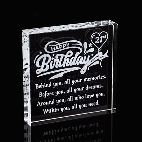 Feliz cumpleaños 21 grabado personalizado de cristal de pisapapeles para recuerdo, ideas de regalos de cumpleaños para él, ella, novio, novia, hijo,