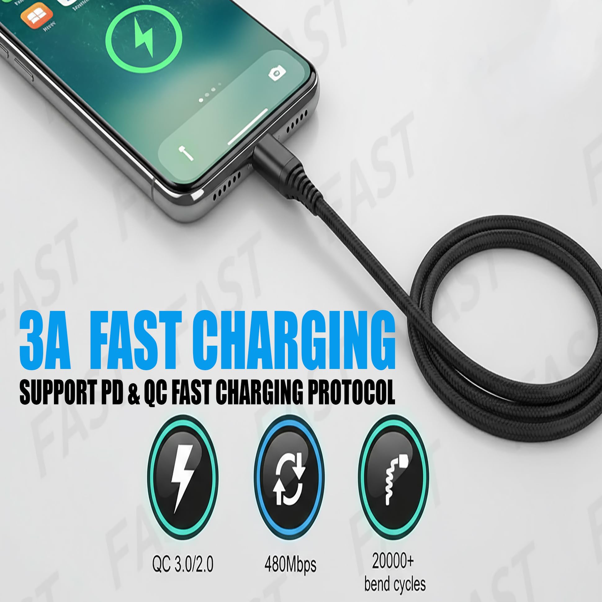 10er-Pack USB-Typ-C-Kabel [1,8 m, 3,0 A Schnellladung] – USB-A auf Typ C Ladekabel – Nylon geflochtenes Schnellladen für Samsung Galaxy S21 S20 S10, Pixel 6 5 4, OnePlus 9 8, Bulk 10er-Pack
