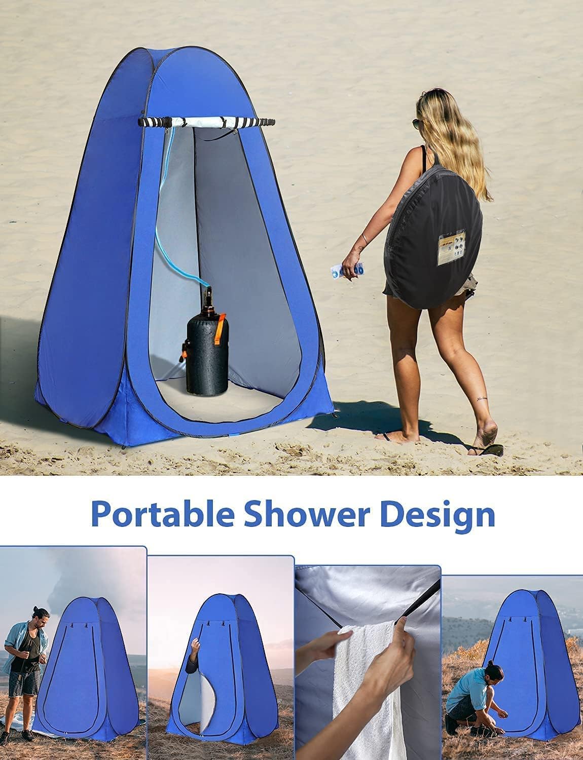 Changing Room Privacy Tent – Instant Portable Outdoor Shower Tent, Camp Toilet, Rain Shelter for Camping & Beach – Lightweight & Sturdy, Easy Set Up, Foldable - with Carry Bag (Blue) : Sports & Outdoors
