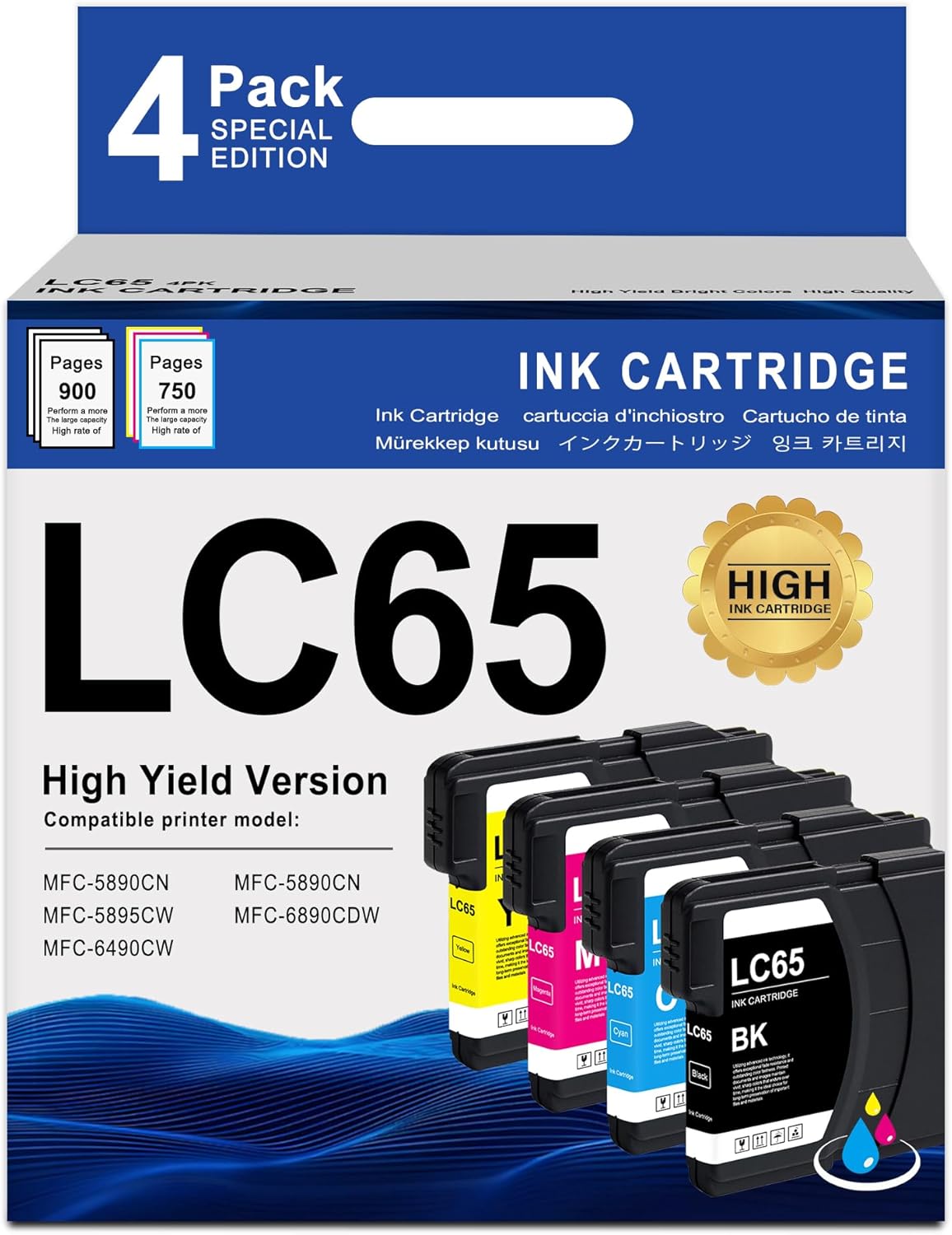 MOLIMER LC65 Ink Cartridges Replacement for Brother LC61 LC65 LC-65 Ink Wokrs for MFC-495CW MFC-490CW MFC-6490CW MFC-6890CDW Printer Ink (4 Pack)